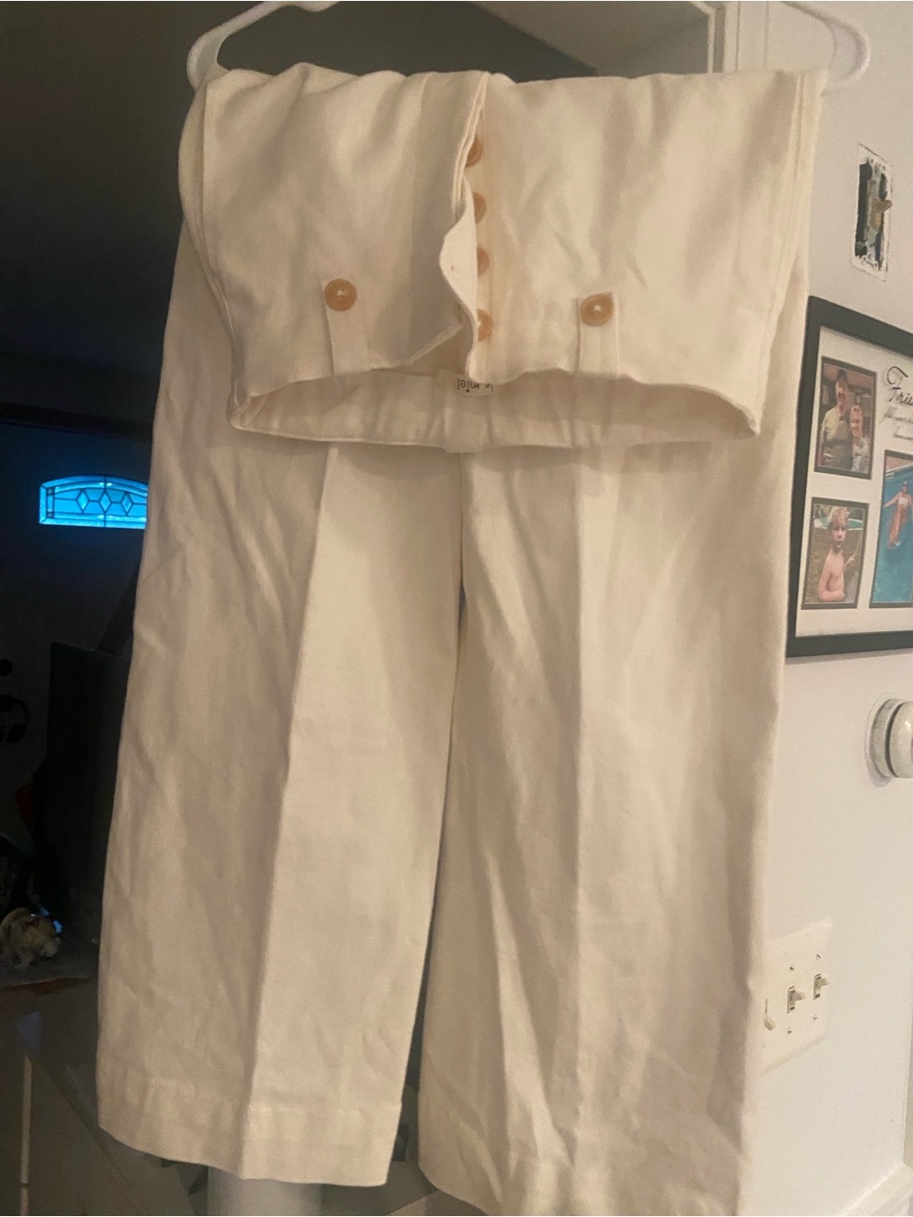 LA MIEL Cream High-Rise Wide-Leg Pants with Fold-Over Waist